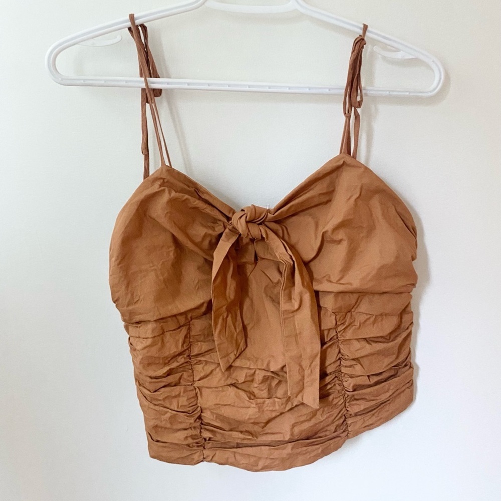 Free People Brown Ruched Tie-Front Top